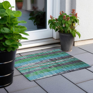 Piper Looms Chantille Stripes ACN1910 Teal Machine Washable Area Rug Scatter Outdoor Lifestyle Image Feature