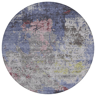 Piper Looms Chantille Abstract ACN1911 Blue Machine Washable Area Rug Round Main Image