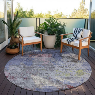 Piper Looms Chantille Abstract ACN1911 Blue Machine Washable Area Rug Round Outdoor Lifestyle Image Feature