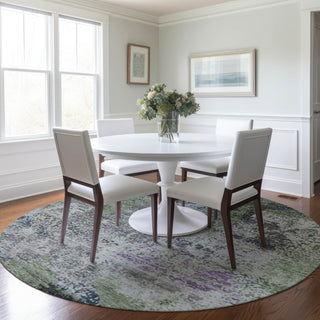 Piper Looms Chantille Abstract ACN1911 Fern Machine Washable Area Rug Round Lifestyle Image Feature