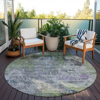 Piper Looms Chantille Abstract ACN1911 Fern Machine Washable Area Rug Round Outdoor Lifestyle Image Feature