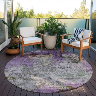 Piper Looms Chantille Abstract ACN1911 Lavender Machine Washable Area Rug Round Outdoor Lifestyle Image Feature