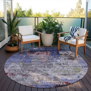 Piper Looms Chantille Abstract ACN1911 Plum Machine Washable Area Rug Round Outdoor Lifestyle Image Feature