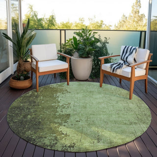 Piper Looms Chantille Abstract ACN1912 Aloe Machine Washable Area Rug Round Outdoor Lifestyle Image Feature