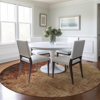 Piper Looms Chantille Abstract ACN1912 Tan Machine Washable Area Rug Round Lifestyle Image Feature