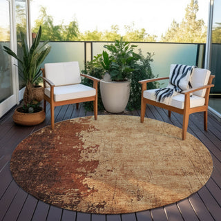 Piper Looms Chantille Abstract ACN1912 Tan Machine Washable Area Rug Round Outdoor Lifestyle Image Feature