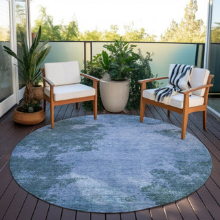 Piper Looms Chantille Abstract ACN1913 Denim Machine Washable Area Rug Round Outdoor Lifestyle Image Feature