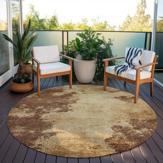 Piper Looms Chantille Abstract ACN1913 Mocha Machine Washable Area Rug Round Outdoor Lifestyle Image Feature