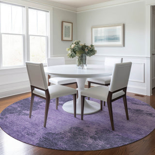 Piper Looms Chantille Abstract ACN1913 Purple Machine Washable Area Rug Round Lifestyle Image Feature