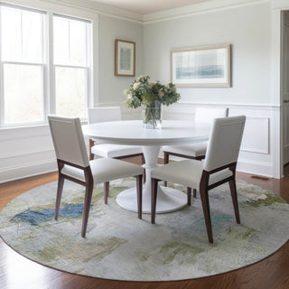 Piper Looms Chantille Abstract ACN1914 Beige Machine Washable Area Rug Round Lifestyle Image Feature