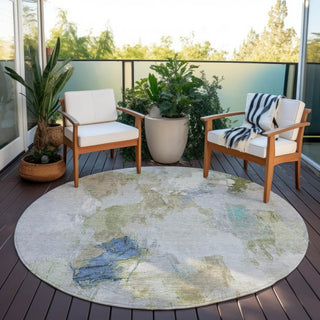 Piper Looms Chantille Abstract ACN1914 Beige Machine Washable Area Rug Round Outdoor Lifestyle Image Feature