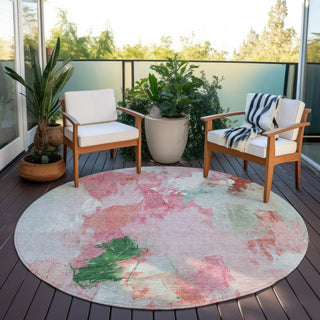 Piper Looms Chantille Abstract ACN1914 Blush Machine Washable Area Rug Round Outdoor Lifestyle Image Feature