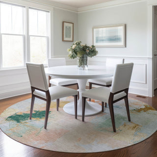 Piper Looms Chantille Abstract ACN1914 Peach Machine Washable Area Rug Round Lifestyle Image Feature