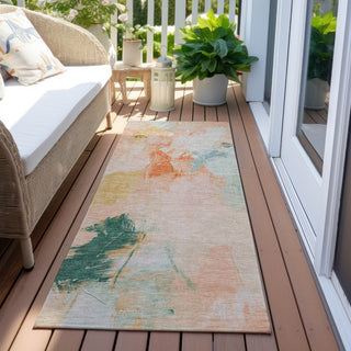 Piper Looms Chantille Abstract ACN1914 Peach Machine Washable Area Rug Runner Outdoor Lifestyle Image Feature