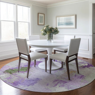 Piper Looms Chantille Abstract ACN1914 Purple Machine Washable Area Rug Round Lifestyle Image Feature