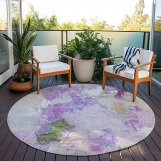 Piper Looms Chantille Abstract ACN1914 Purple Machine Washable Area Rug Round Outdoor Lifestyle Image Feature