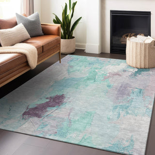 Piper Looms Chantille Abstract ACN1914 Teal Machine Washable Area Rug Lifestyle Image Feature