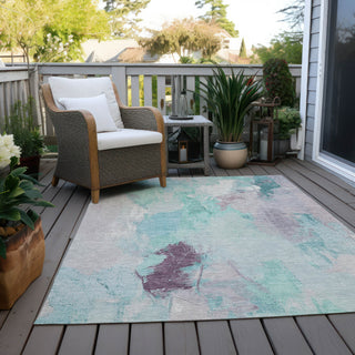 Piper Looms Chantille Abstract ACN1914 Teal Machine Washable Area Rug Outdoor Lifestyle Image Feature