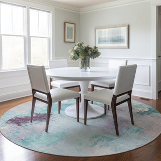 Piper Looms Chantille Abstract ACN1914 Teal Machine Washable Area Rug Round Lifestyle Image Feature