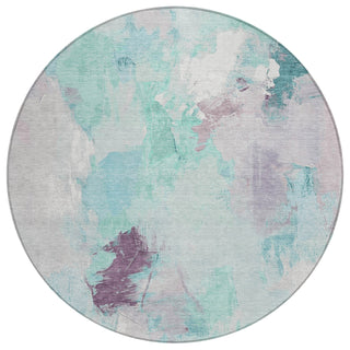 Piper Looms Chantille Abstract ACN1914 Teal Machine Washable Area Rug Round Main Image