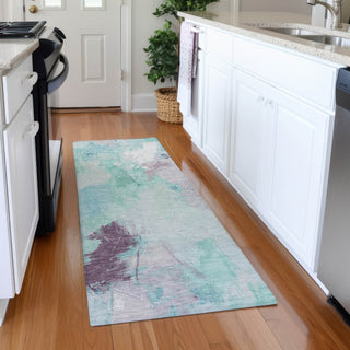 Piper Looms Chantille Abstract ACN1914 Teal Machine Washable Area Rug Runner Lifestyle Image Feature