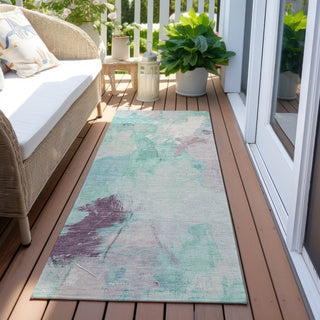 Piper Looms Chantille Abstract ACN1914 Teal Machine Washable Area Rug Runner Outdoor Lifestyle Image Feature
