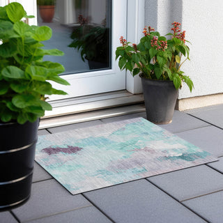 Piper Looms Chantille Abstract ACN1914 Teal Machine Washable Area Rug Scatter Outdoor Lifestyle Image Feature
