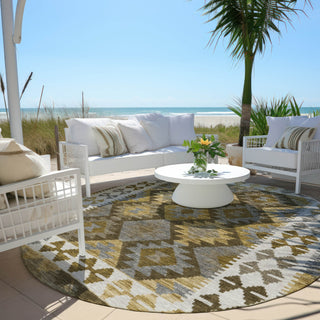 Piper Looms Chantille Tribal ACN1915 Brown Machine Washable Area Rug Round Outdoor Lifestyle Image Feature