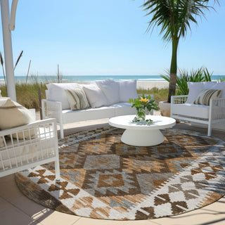 Piper Looms Chantille Tribal ACN1915 Copper Machine Washable Area Rug Round Outdoor Lifestyle Image Feature