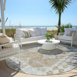 Piper Looms Chantille Tribal ACN1915 Khaki Machine Washable Area Rug Round Outdoor Lifestyle Image Feature