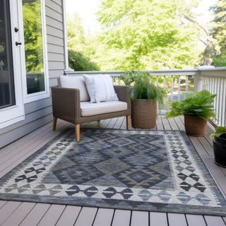 Piper Looms Chantille Tribal ACN1915 Navy Machine Washable Area Rug Outdoor Lifestyle Image Feature