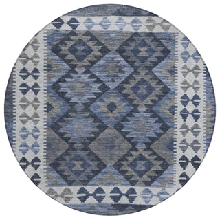 Piper Looms Chantille Tribal ACN1915 Navy Machine Washable Area Rug Round Main Image