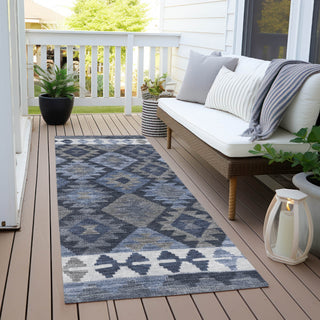 Piper Looms Chantille Tribal ACN1915 Navy Machine Washable Area Rug Runner Outdoor Lifestyle Image Feature