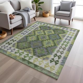 Piper Looms Chantille Tribal ACN1915 Olive Machine Washable Area Rug Lifestyle Image Feature