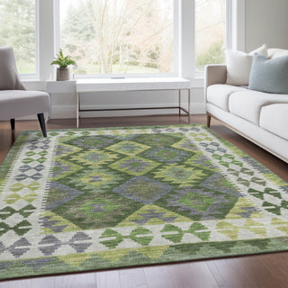 Piper Looms Chantille Tribal ACN1915 Olive Machine Washable Area Rug Lifestyle Image Feature
