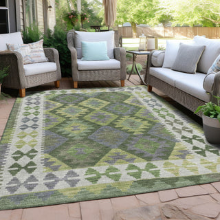 Piper Looms Chantille Tribal ACN1915 Olive Machine Washable Area Rug Outdoor Lifestyle Image Feature