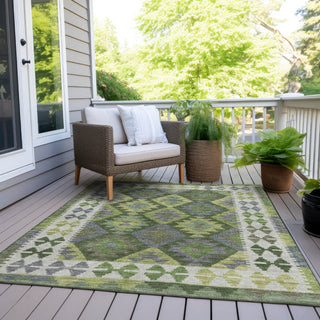 Piper Looms Chantille Tribal ACN1915 Olive Machine Washable Area Rug Outdoor Lifestyle Image Feature