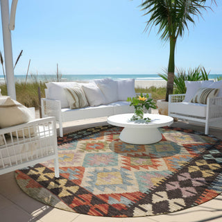 Piper Looms Chantille Tribal ACN1915 Paprika Machine Washable Area Rug Round Outdoor Lifestyle Image Feature