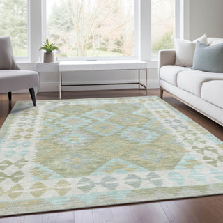 Piper Looms Chantille Tribal ACN1915 Sage Machine Washable Area Rug Lifestyle Image Feature