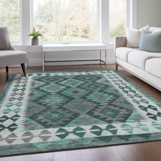 Piper Looms Chantille Tribal ACN1915 Seafoam Machine Washable Area Rug Lifestyle Image Feature