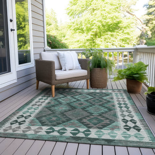 Piper Looms Chantille Tribal ACN1915 Seafoam Machine Washable Area Rug Outdoor Lifestyle Image Feature