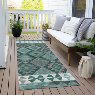 Piper Looms Chantille Tribal ACN1915 Seafoam Machine Washable Area Rug Runner Outdoor Lifestyle Image Feature