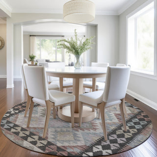 Piper Looms Chantille Tribal ACN1915 Taupe Machine Washable Area Rug Round Lifestyle Image Feature