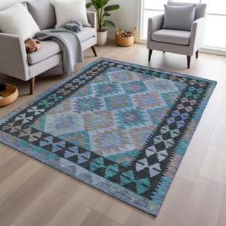 Piper Looms Chantille Tribal ACN1915 Teal Machine Washable Area Rug Lifestyle Image Feature