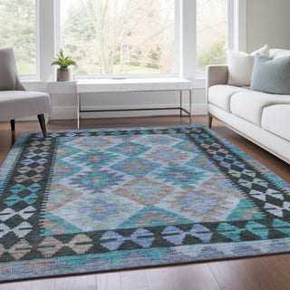 Piper Looms Chantille Tribal ACN1915 Teal Machine Washable Area Rug Lifestyle Image Feature
