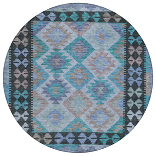 Piper Looms Chantille Tribal ACN1915 Teal Machine Washable Area Rug Round Main Image