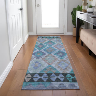 Piper Looms Chantille Tribal ACN1915 Teal Machine Washable Area Rug Runner Lifestyle Image Feature
