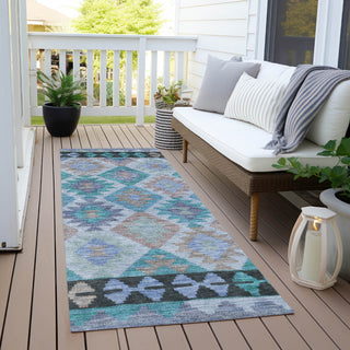 Piper Looms Chantille Tribal ACN1915 Teal Machine Washable Area Rug Runner Outdoor Lifestyle Image Feature