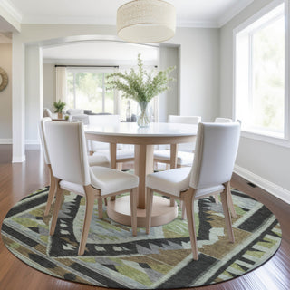 Piper Looms Chantille Tribal ACN1916 Brown Machine Washable Area Rug Round Lifestyle Image Feature