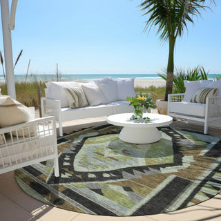 Piper Looms Chantille Tribal ACN1916 Brown Machine Washable Area Rug Round Outdoor Lifestyle Image Feature